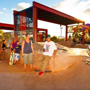 Young skater drops in at Exmouth skate park Western Australia