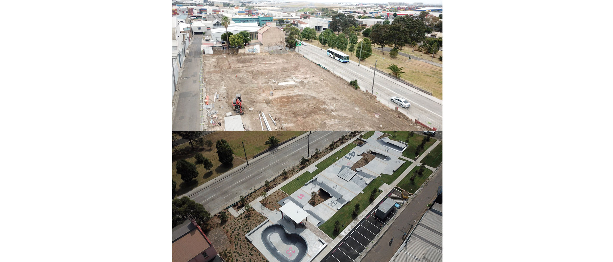 Sydenham skate park before and after